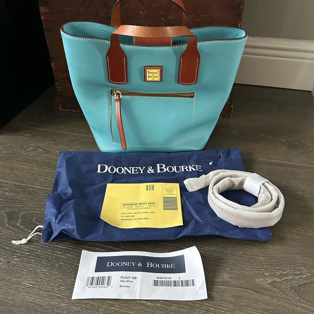 Dooney & Bourke Aqua and Tan Leather Tote